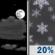 Thursday Night: A slight chance of snow after 3am. Increasing clouds, with a low around 26. West wind 5 to 7 mph becoming calm after midnight. Chance of precipitation is 20%. Thursday Night: A slight chance of snow after 3am. Increasing clouds, with a low around 26. West wind 5 to 7 mph becoming calm after midnight. Chance of precipitation is 20%.
