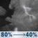 Monday Night: Showers and possibly a thunderstorm before 8pm, then a chance of showers and thunderstorms between 8pm and 2am. Low around 67. Chance of precipitation is 80%. Monday Night: Showers and possibly a thunderstorm before 8pm, then a chance of showers and thunderstorms between 8pm and 2am. Low around 67. Chance of precipitation is 80%.